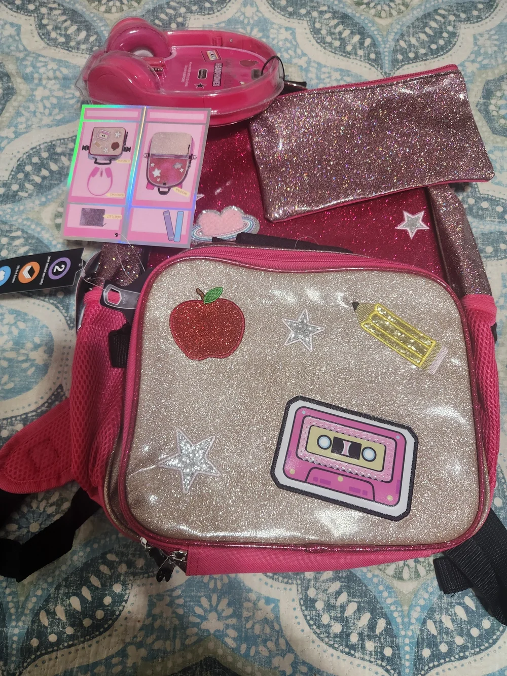 Pink Glitter Kids Backpack and Accessories Set